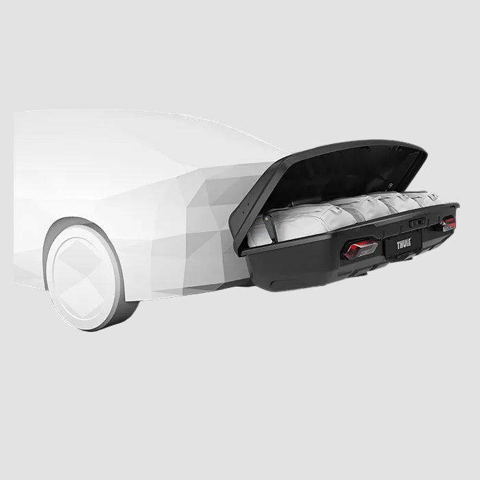 Thule Arcos XL bagageboks 450L åben bag en bil med bagage inden i boksen