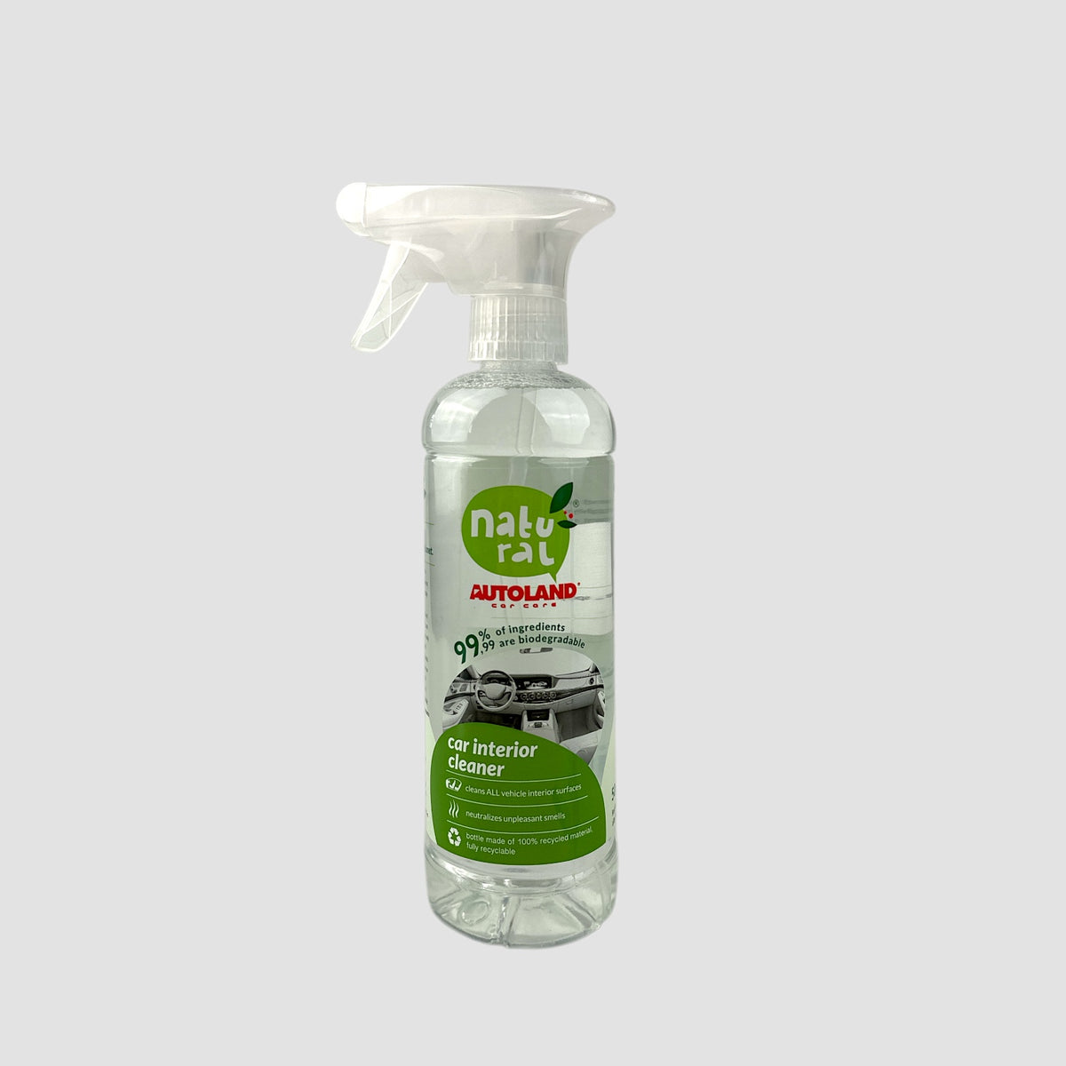 Autoland interiørrens sprayflaske med grøn label, velegnet til rengøring af bilens kabine.