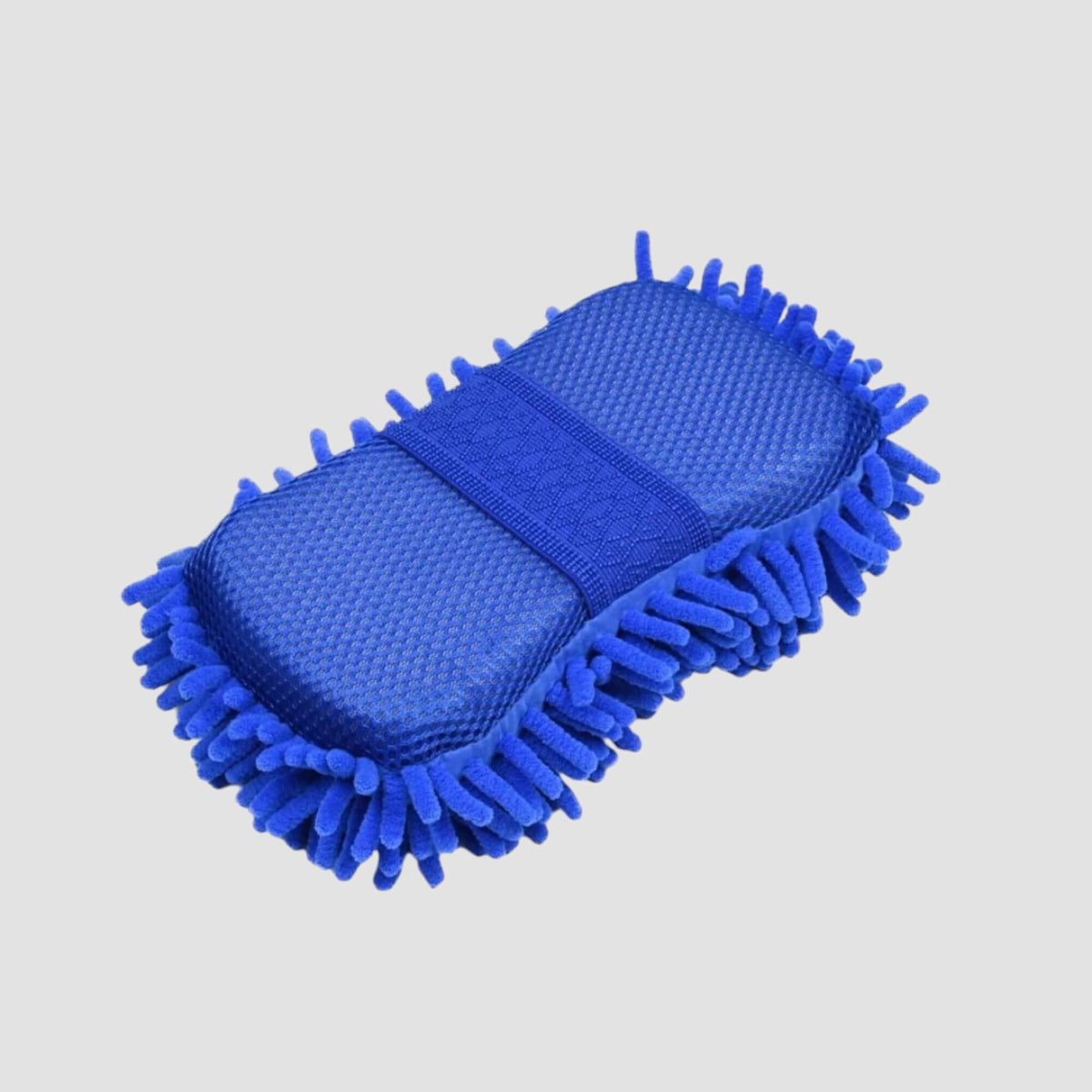 Nærbillede af blå mikrofiber vaskesvamp insektsvamp med luftig struktur