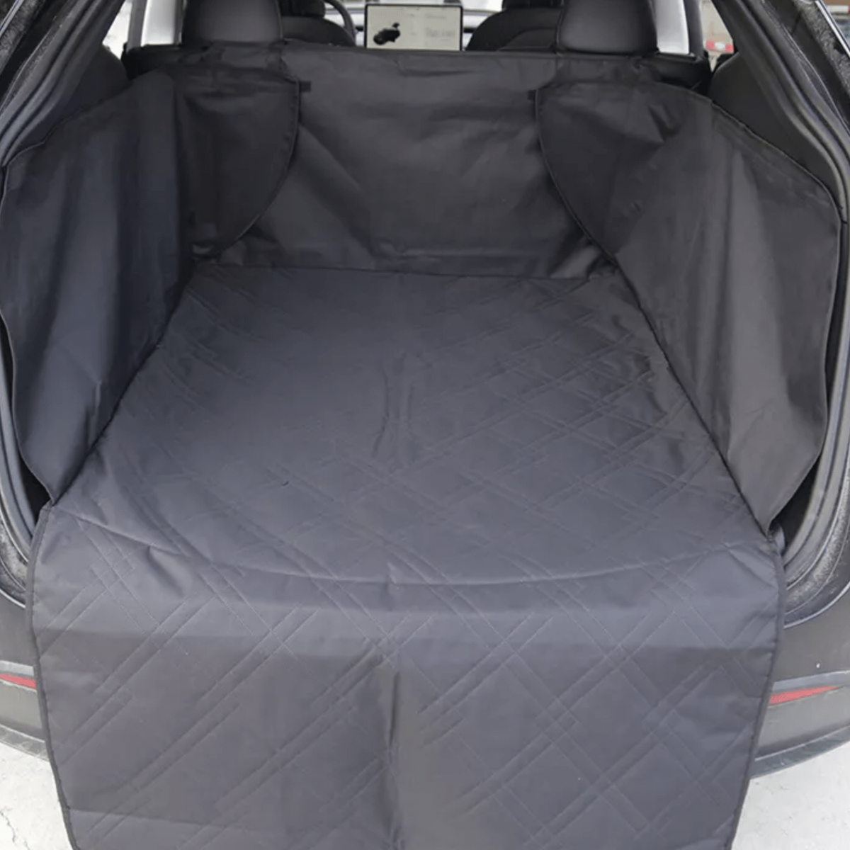 Hundetæppe/afdækning til bagagerum i Tesla Model Y, sort og smudsafvisende.