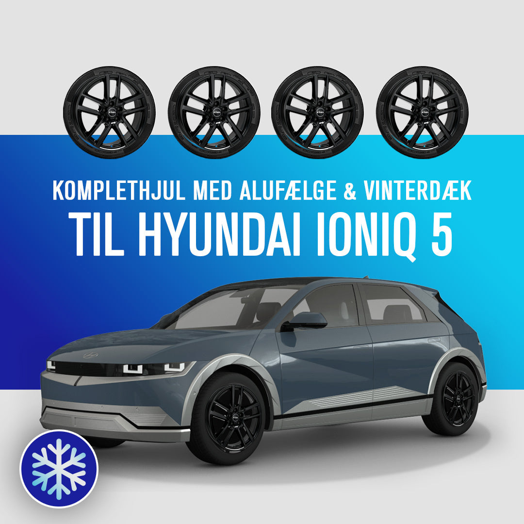 Infografik: Komplethjul med alufælge og vinterdæk til Hyundai Ioniq 5, med Rial Astorga alufælge og bilillustration