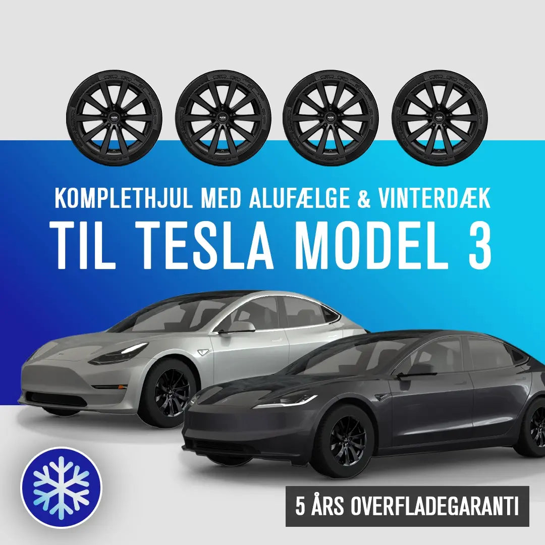 Infografik: Komplethjul med alufælge og vinterdæk til Tesla Model 3 - 5 års overfladegaranti