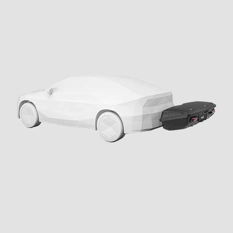 Illustration af Thule Arcos XL bagageboks 450L monteret på anhængertrækket bag en bil