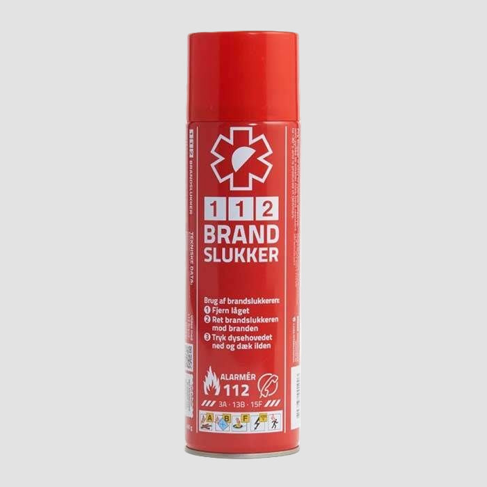 Rød 112 brandslukker spraydåse til bilen, produktbillede på hvid baggrund