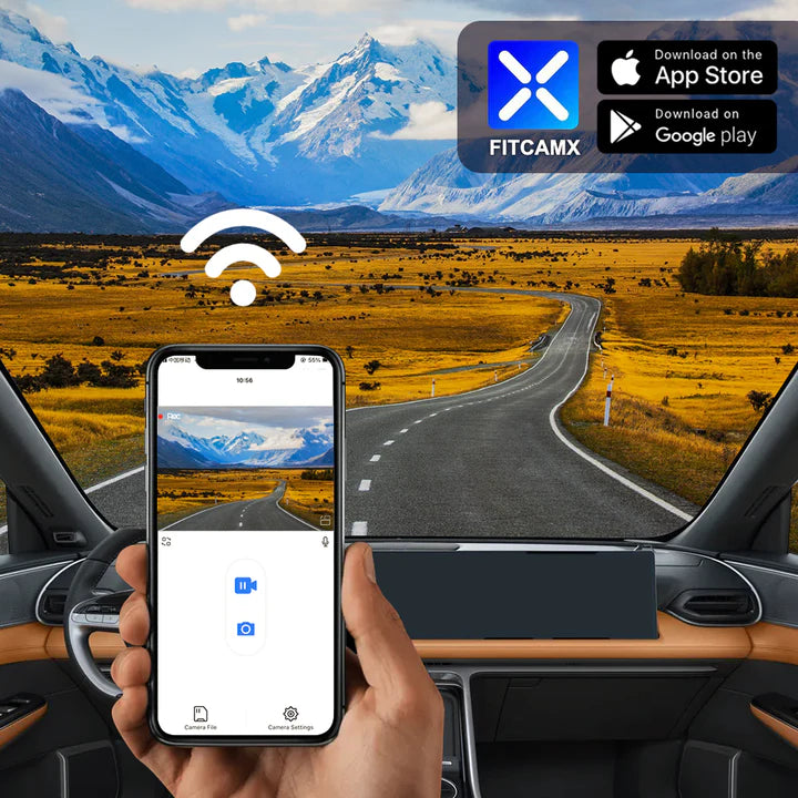 FitCamX dashcam til flere bilmærker. Appstyret smart dashcam.