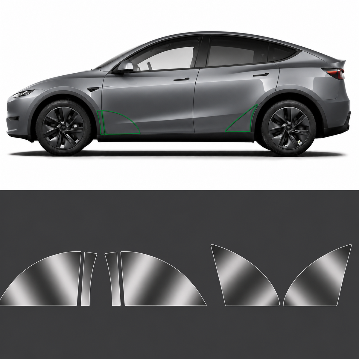 Beskyttelsesfolie til skærmkanter på Tesla Model Y - 6 stk sæt med placeringsdiagram
