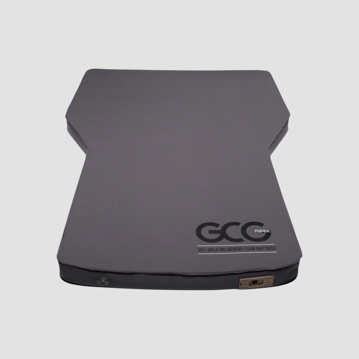 GCG MAX Luxus bilmadras med memory foam i grå, set fra oven på hvid baggrund