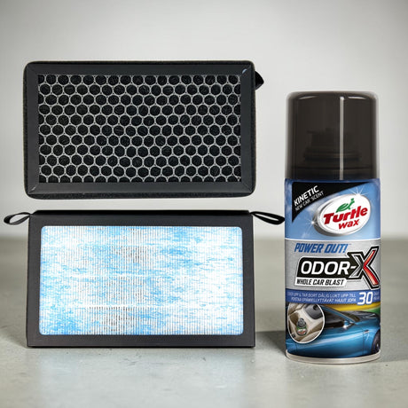 HEPA aircon-filter og Turtle Wax Odor-X rensespray til bilens klimaanlæg