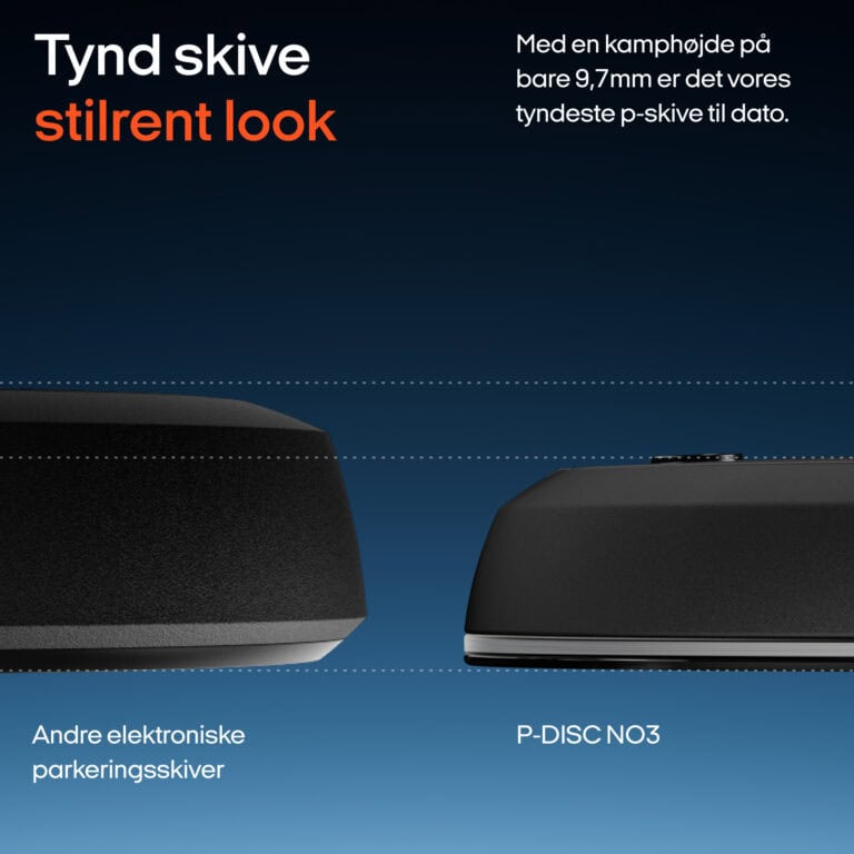 Sammenligning af tykkelse: OOONO P-Disc NO3 er tyndere end andre elektroniske parkeringsskiver