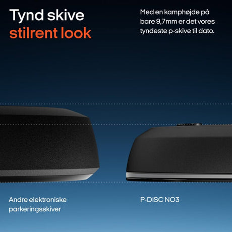 Sammenligning af tykkelse: OOONO P-Disc NO3 er tyndere end andre elektroniske parkeringsskiver