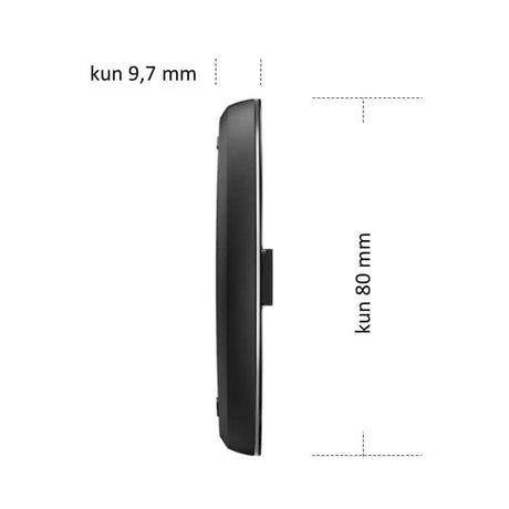 Måltegning der viser dimensioner på OOONO P-skive: 9,7 mm tykkelse og 80 mm diameter