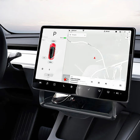 Opbevaringsboks under skærm til Tesla Model 3