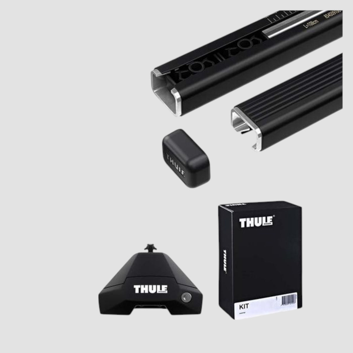 Thule tagbøjlesæt til Toyota bZ4X med bøjler, fodbeslag, fitting kit og emballage