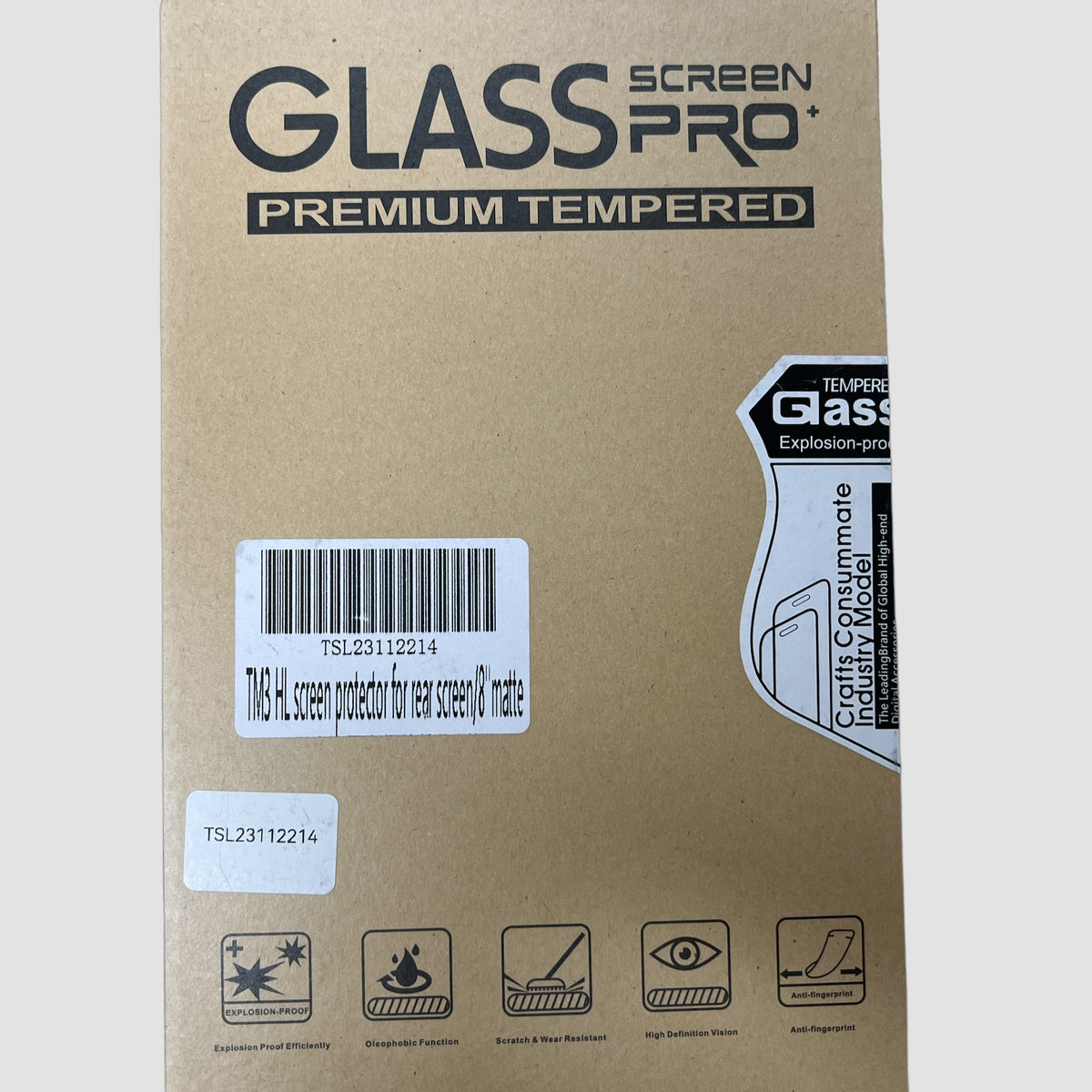 Emballage med teksten Glass Screen Pro Premium Tempered til skærmbeskytter til Tesla bagsæde